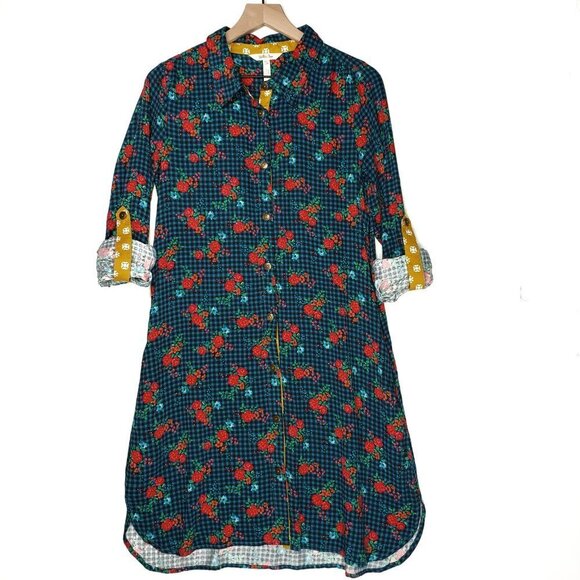 Matilda Jane Choose Your Own Path Shirt Dress S Teal Floral Button Down - Picture 1 of 11